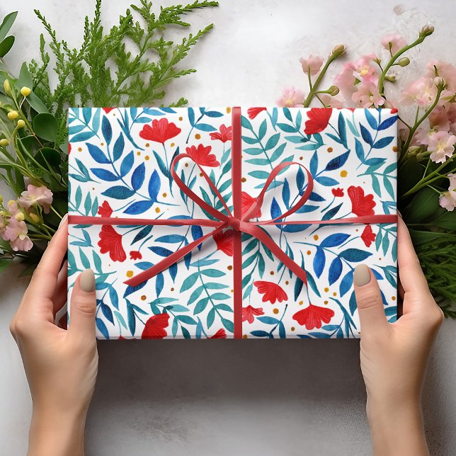 Magical garden - red and turquoise wrapping paper sheet (Creator Uploaded)