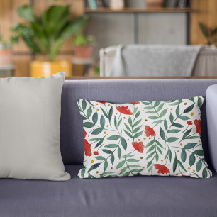Magical garden watercolor flowers in red and green decorative cushion