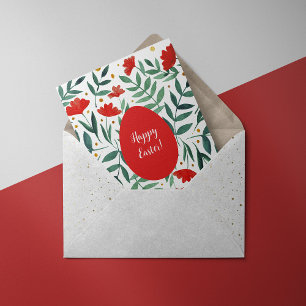 Magical garden watercolor flowers in red and green holiday card