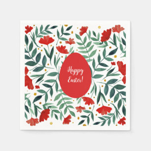 Magical garden watercolor flowers in red and green napkin