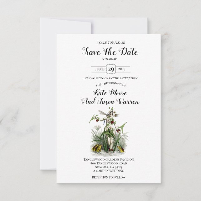 Magical Garden Wedding Burgundy Green Save The Date (Front)