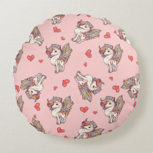 Magical gentle unicorns of the heart round cushion