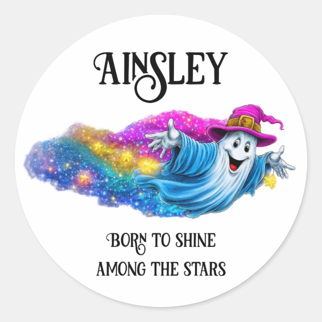 Magical Ghost and Stars  Classic Round Sticker (Front)