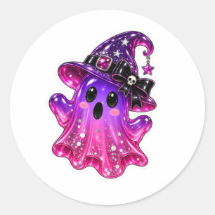 Magical Ghost Wearing Witch's Hat Vinyl Classic Round Sticker
