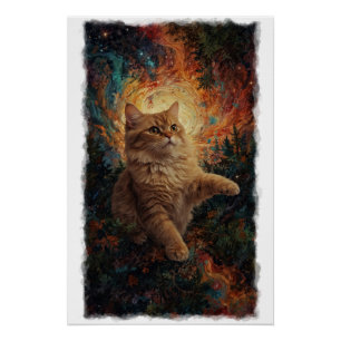 Magical Ginger Kitten Christmas Art Poster
