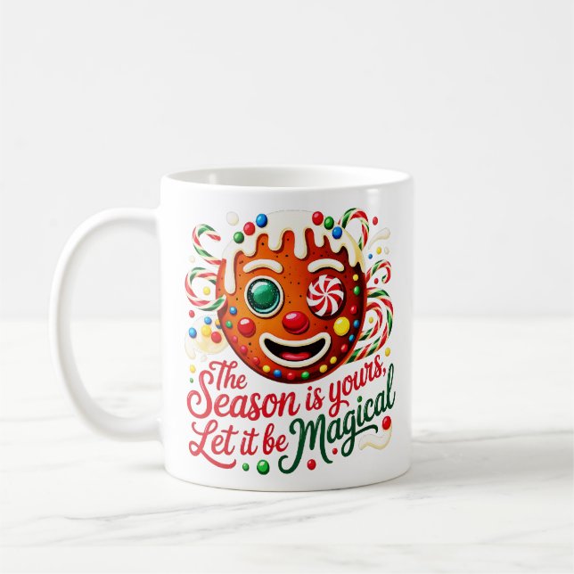 Magical Gingerbread Man Ceramic Cozy Christmas Coffee Mug (Left)