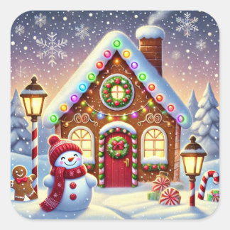 Magical Gingerbread Wonderland: Festive Snowman an Square Sticker