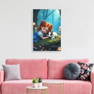 Magical Girl and Puppy in Enchanted Forest Canvas Print