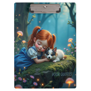 Magical Girl and Puppy in Enchanted Forest Clipboard