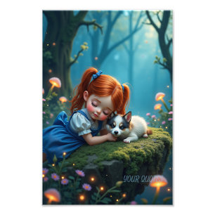 Magical Girl and Puppy in Enchanted Forest Photo Print