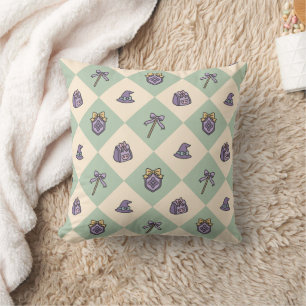 Magical Girl Green Witch Wizard School Checkered Cushion