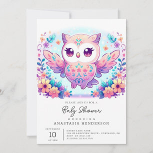 Magical Girl Owl Baby Shower Invitation
