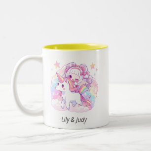 magical girl riding unicorn   Japanese Anime  Two-Tone Coffee Mug
