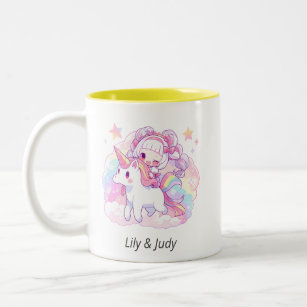 magical girl riding unicorn   Japanese Anime  Two-Tone Coffee Mug