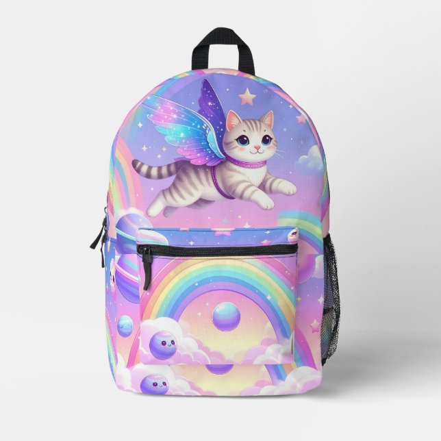 Magical Girls' Backpack with Fairy Cat, Rainbows (Front)