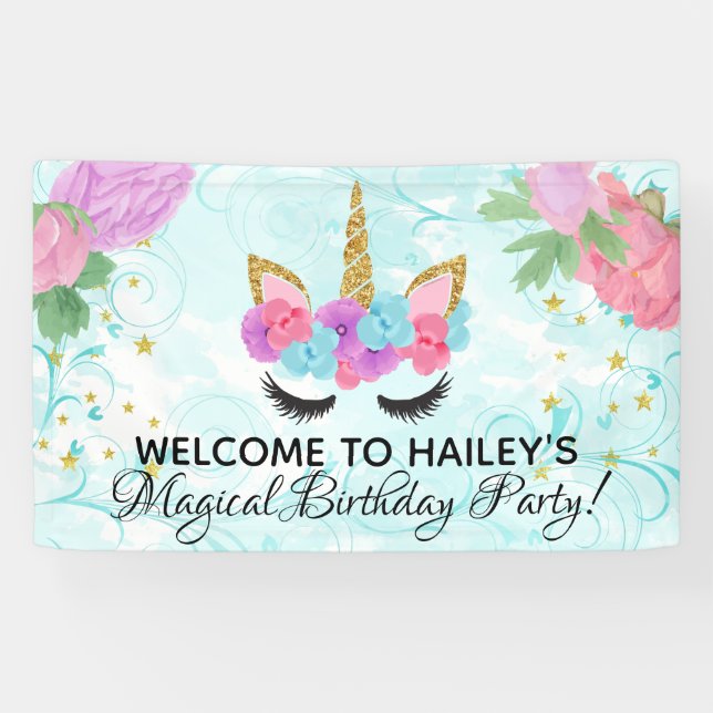 Magical Girls Unicorn Birthday Party Banner (Horizontal)