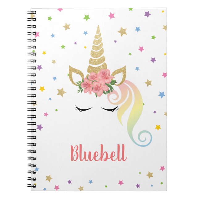 Magical Girly Unicorn & Stars Personalised Notebook (Front)