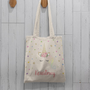 Magical Girly Unicorn & Stars Personalised Tote Bag