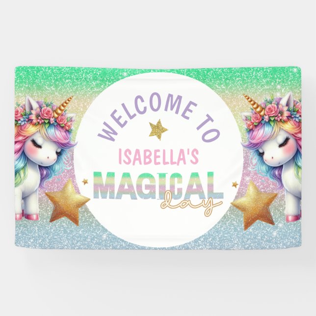 Magical glitter rainbow unicorn birthday Banner (Horizontal)