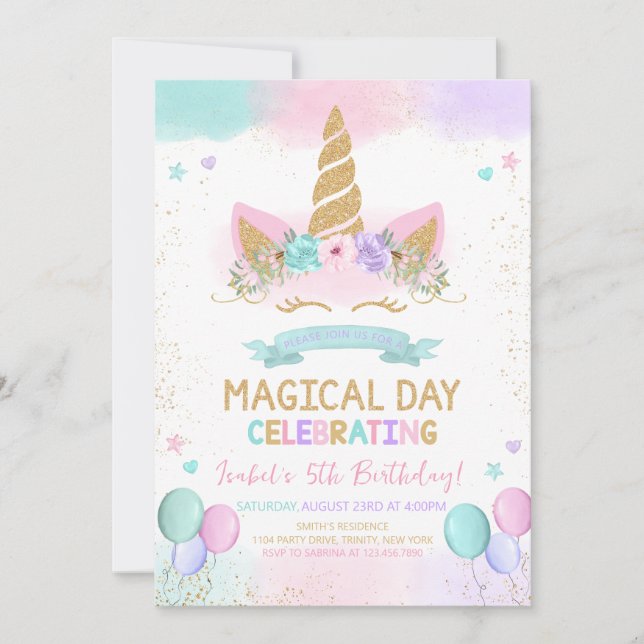 Magical Glitter Unicorn Birthday Invitation (Front)