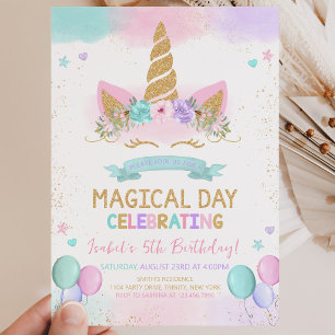 Magical Glitter Unicorn Birthday Invitation