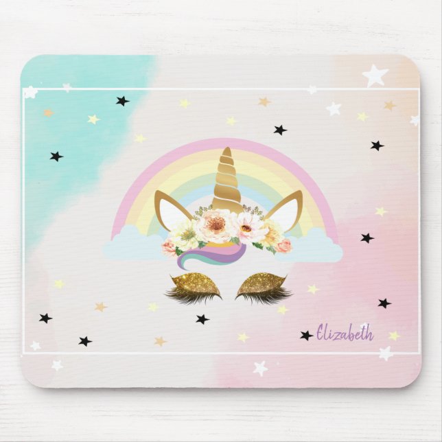 Magical Glitter  Unicorn, Rainbow, Stars Mouse Mat (Front)