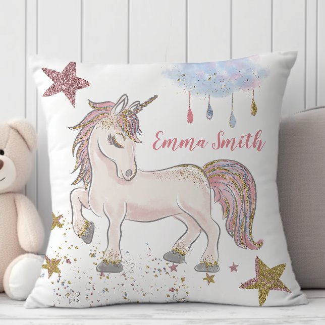 Magical Glitter Unicorn Stars Monogram Name Cushion (Creator Uploaded)