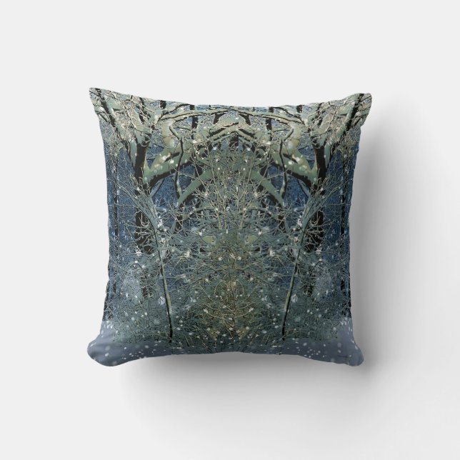 Magical Glittering Winter Wonderland Snowy Forest Cushion (Front)