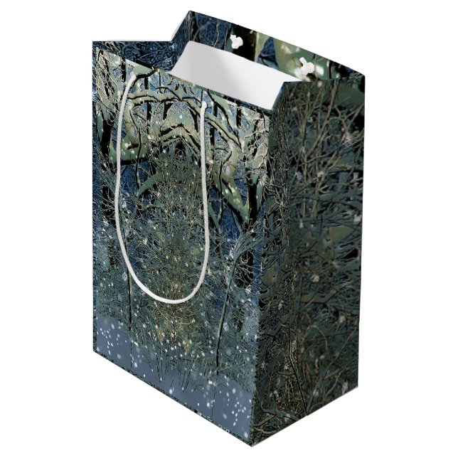 Magical Glittering Winter Wonderland Snowy Forest  Medium Gift Bag (Back Angled)