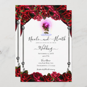 Magical Glow Red Rose Silver White Wedding  Invitation