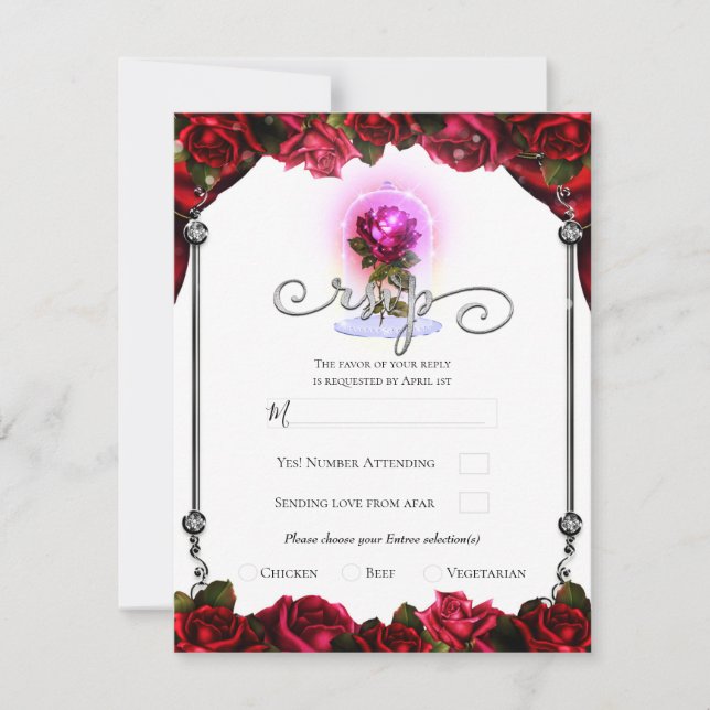 Magical Glow Red Rose White Gold Silver RSVP  Invitation (Front)