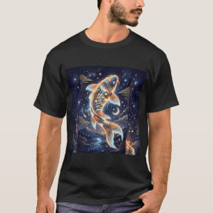 Magical Glowing Celestial Koi Fish in Starry Night T-Shirt