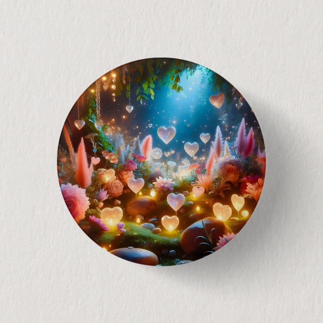 Magical Glowing Flowers Heart Garden  3 Cm Round Badge (Front)