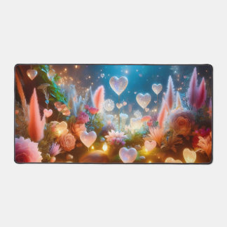 Magical Glowing Flowers Heart Garden  Desk Mat