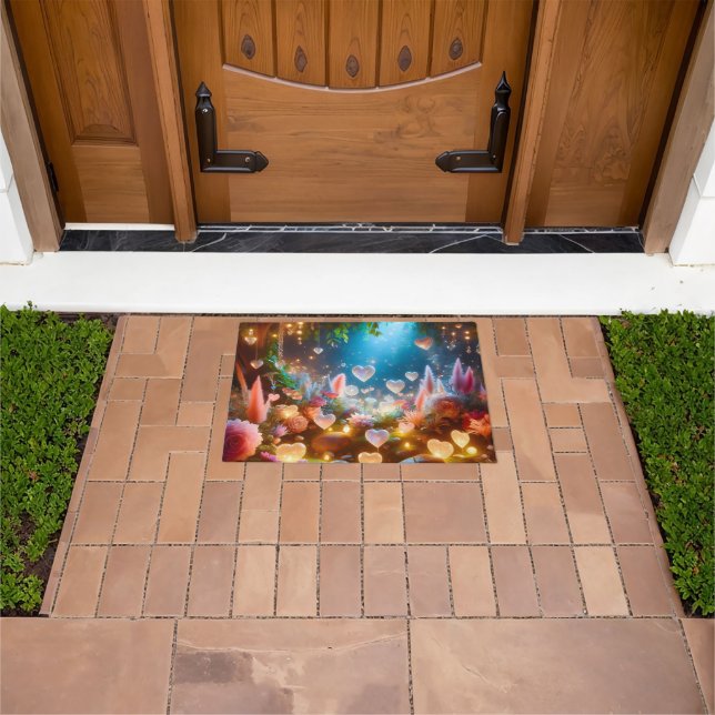 Magical Glowing Flowers Heart Garden  Doormat (Outdoor)