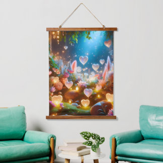 Magical Glowing Flowers Heart Garden  Hanging Tapestry