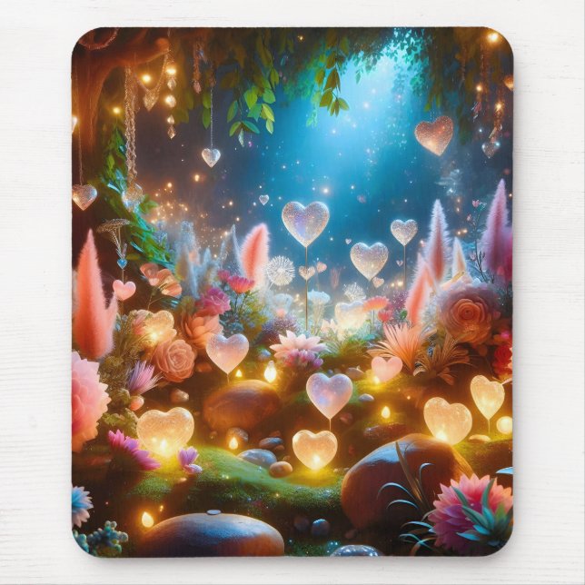 Magical Glowing Flowers Heart Garden  Mouse Mat (Front)