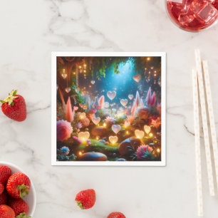 Magical Glowing Flowers Heart Garden Napkin