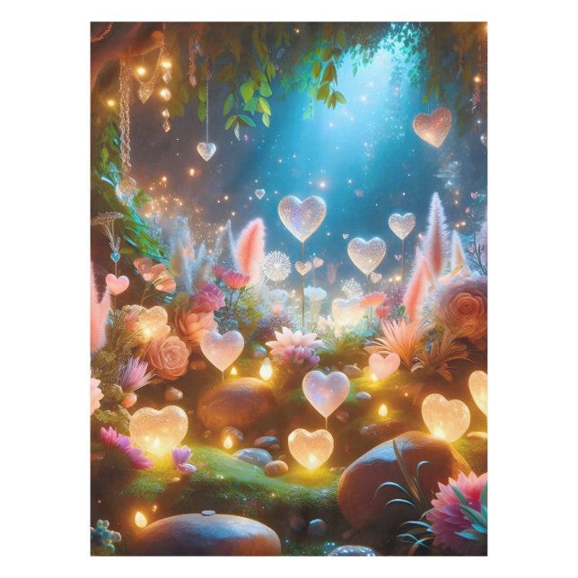 Magical Glowing Flowers Heart Garden  Tablecloth (Front)