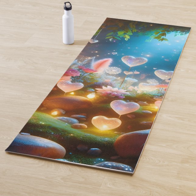 Magical Glowing Flowers Heart Garden  Yoga Mat (In Situ)
