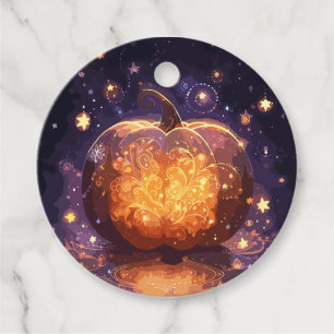 Magical Glowing Halloween Pumpkin and Stars  Favour Tags