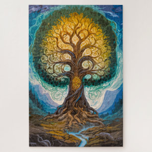 Magical Glowing Tree Of Life Swirling Fantasy Jigsaw Puzzle