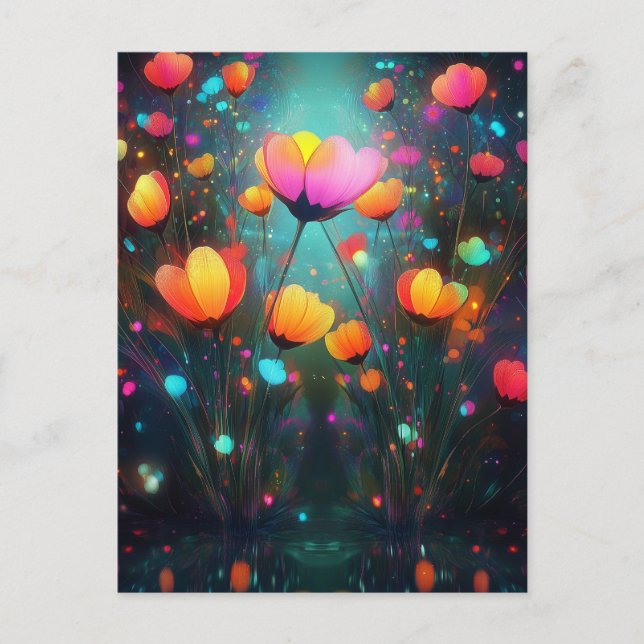 Magical Glowing Wildflowers Rainbow on Blue Postcard (Front)