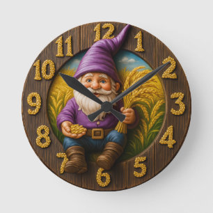 Magical gnome harvest clock with wheat accents