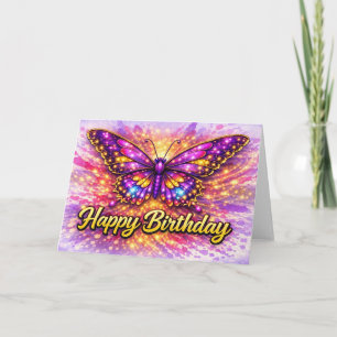 Magical Gold and Purple Happy Birthday Butterfly Thank You Card