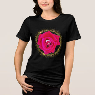 Magical Gold Glitter Halo Pink Rose Black T-Shirt Tri-Blend Shirt