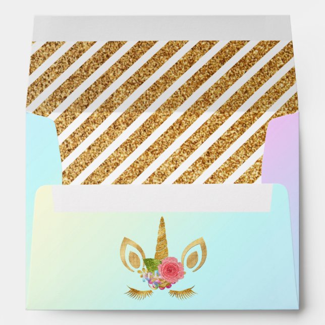Magical Gold Glitter Unicorn Face Birthday Party Envelope (Back (Bottom))