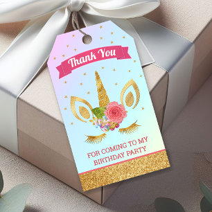Magical Gold Glitter Unicorn Face Birthday Party Gift Tags