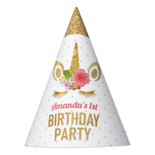 Magical Gold Glitter Unicorn Face Birthday Party Hat