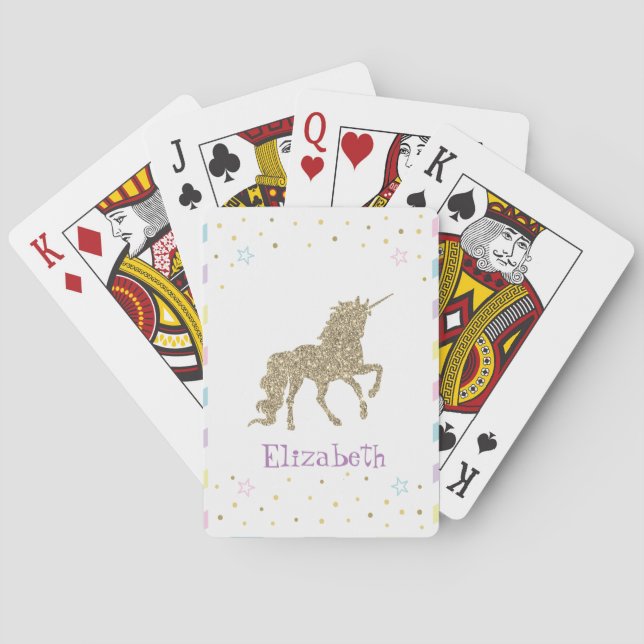 Magical Gold Glitter Unicorn, Stars - Personalised Playing Cards (Back)